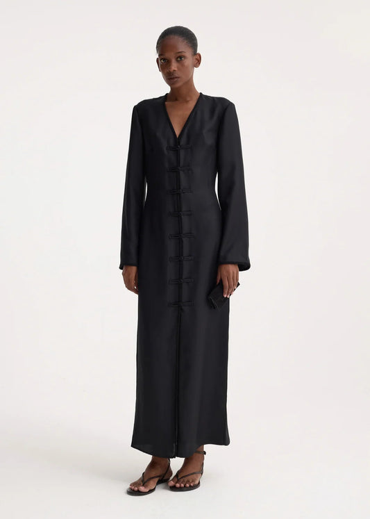 RÓHE MANDARIN CLOSURE SILK DRESS - BLACK