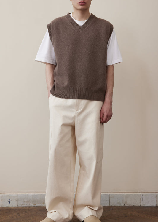 RÓHE MEN KNITTED BOILED WOOL GILET - TAUPE MELANGE