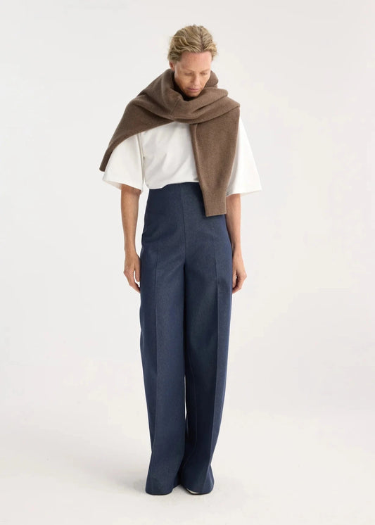 RÓHE PALAZZO LEG SHAPED DENIM TROUSERS - INDIGO