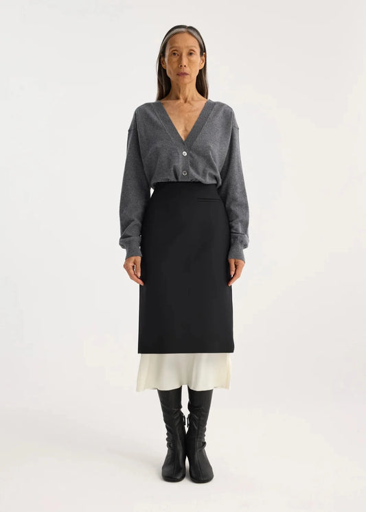 RÓHE PENCIL SKIRT WITH CONTRAST SILK DETAIL - BLACK