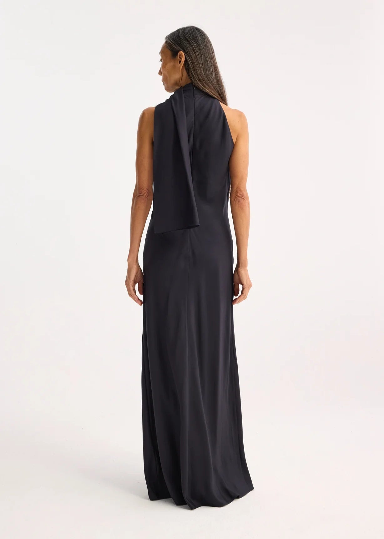 RÓHE SILK FOULARD HALTER DRESS - NAVY