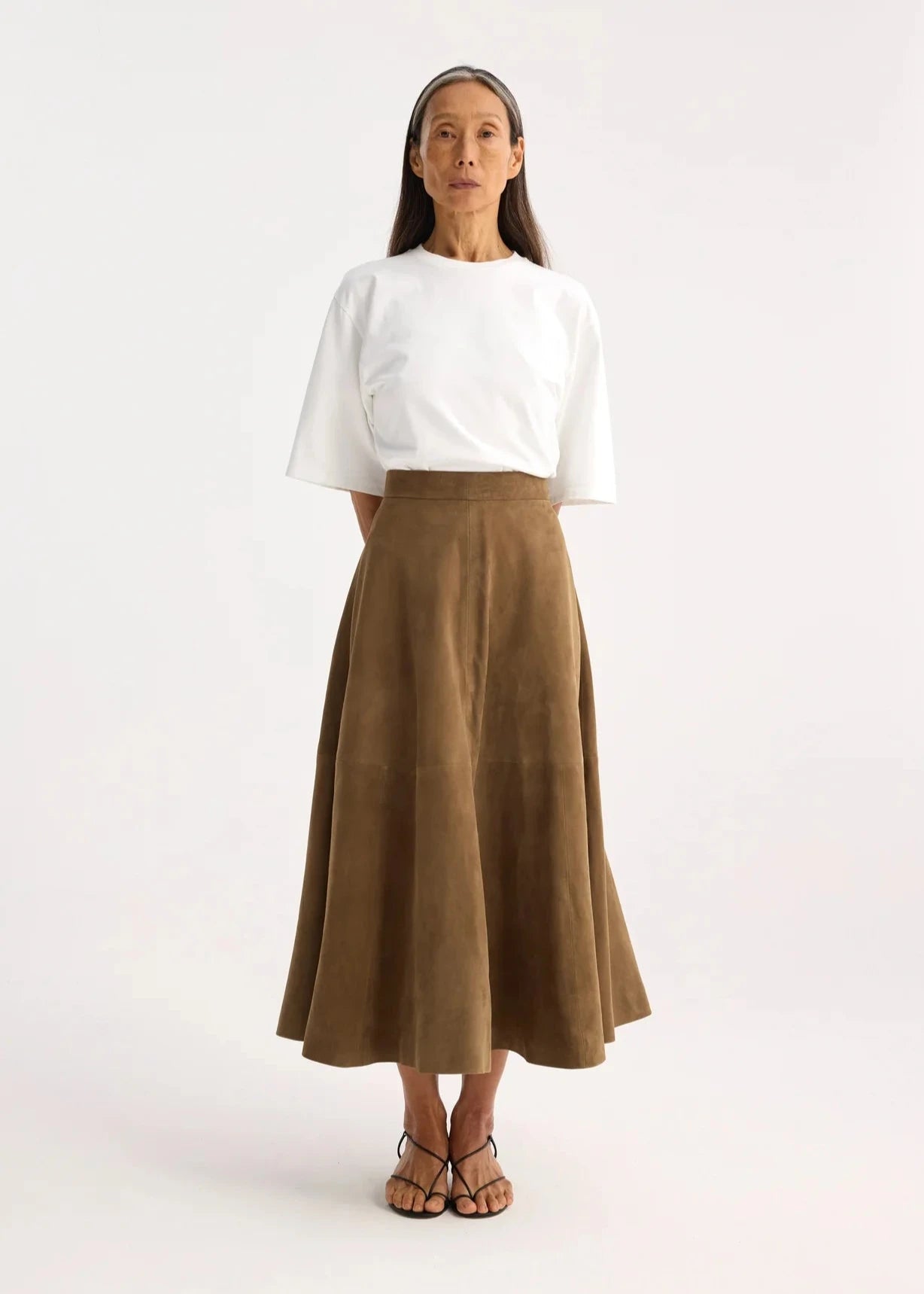 RÓHE SUEDE A-LINE SKIRT - LIGHT KHAKI