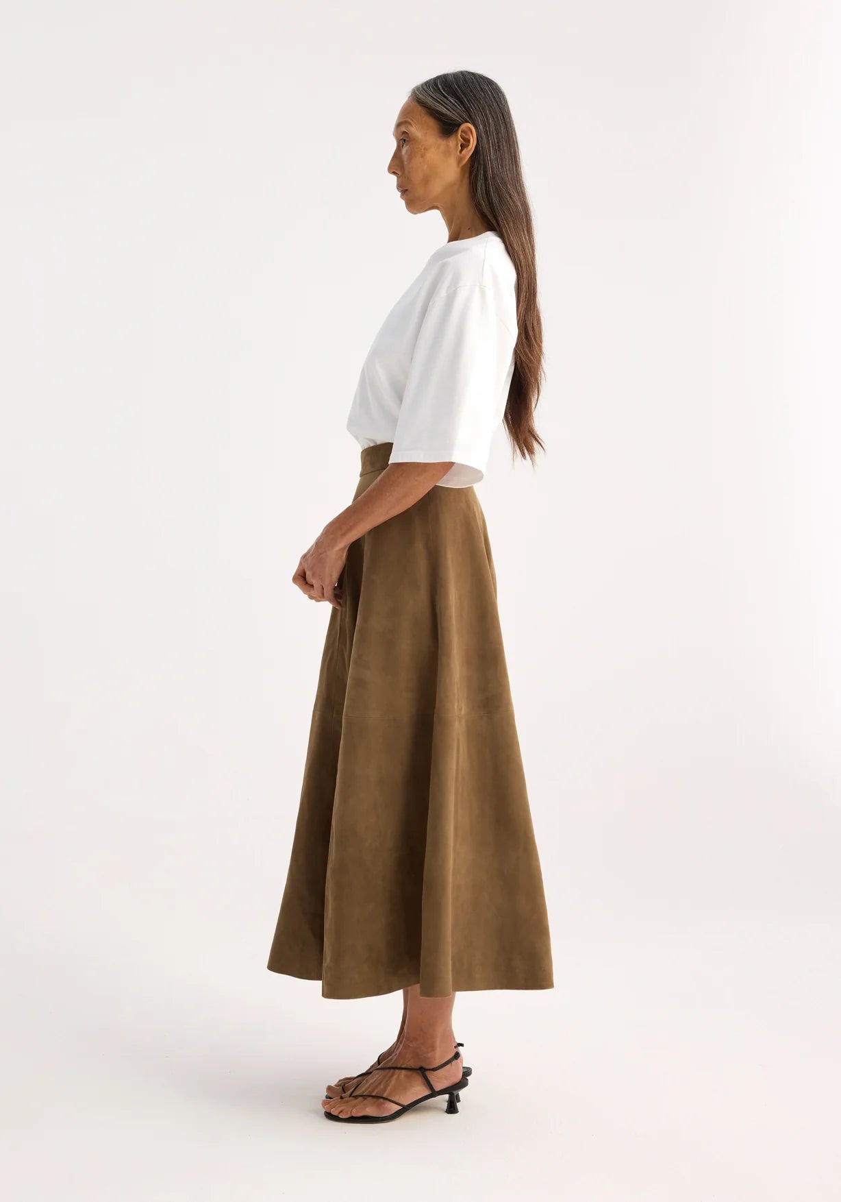 RÓHE SUEDE A-LINE SKIRT - LIGHT KHAKI