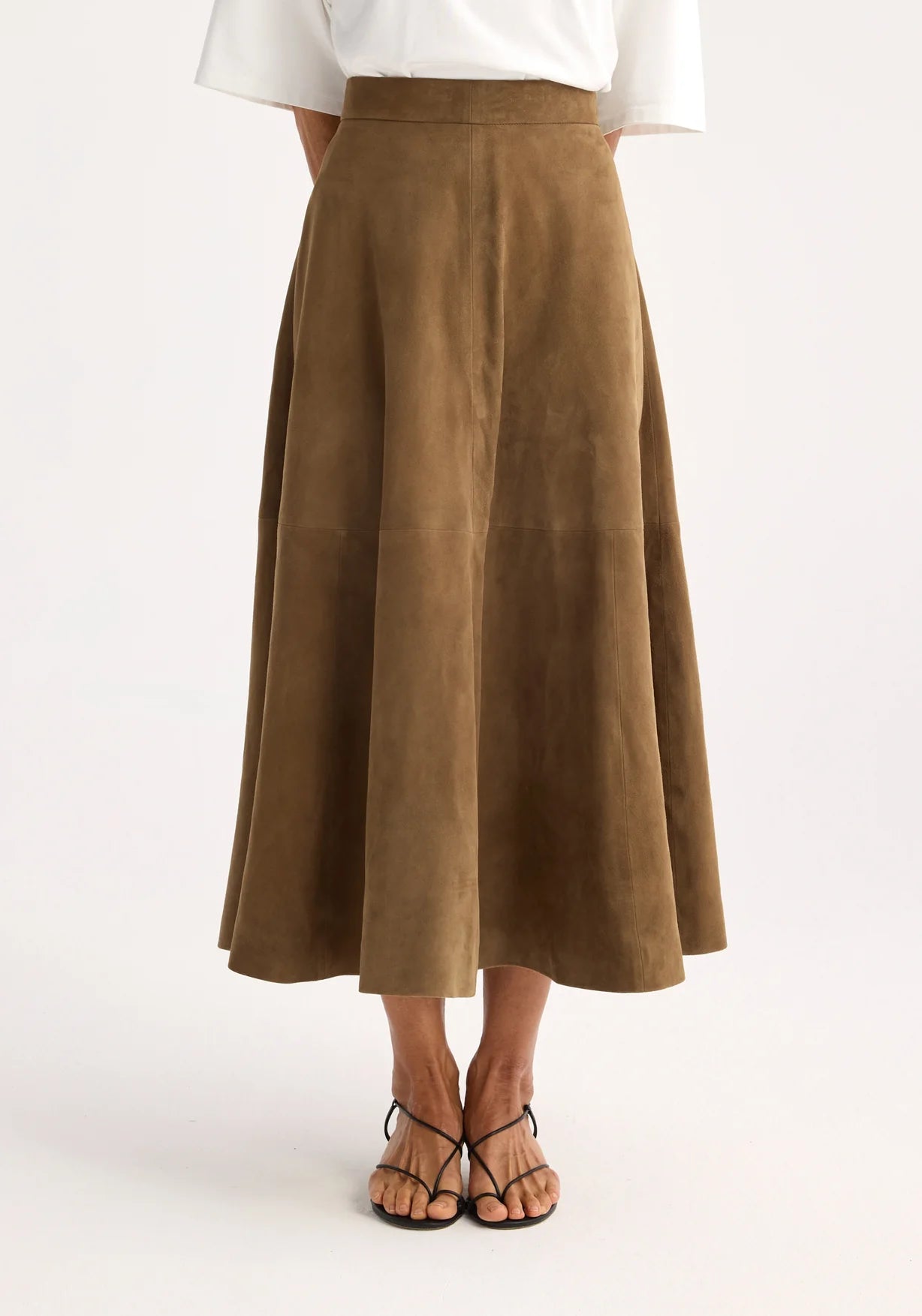RÓHE SUEDE A-LINE SKIRT - LIGHT KHAKI