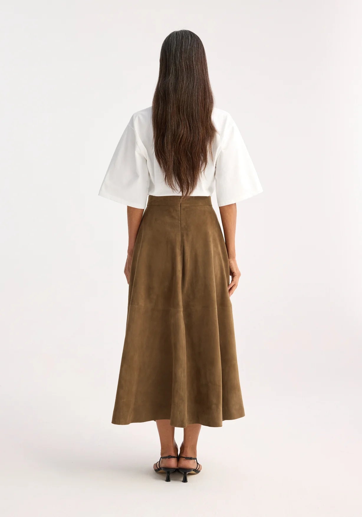 RÓHE SUEDE A-LINE SKIRT - LIGHT KHAKI