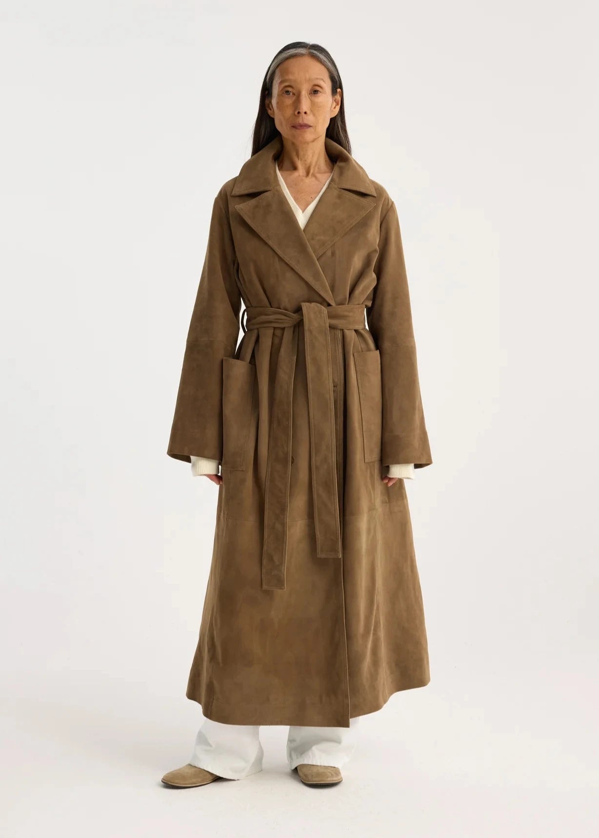 RÓHE SUEDE BELT WRAP COAT - LIGHT KHAKI