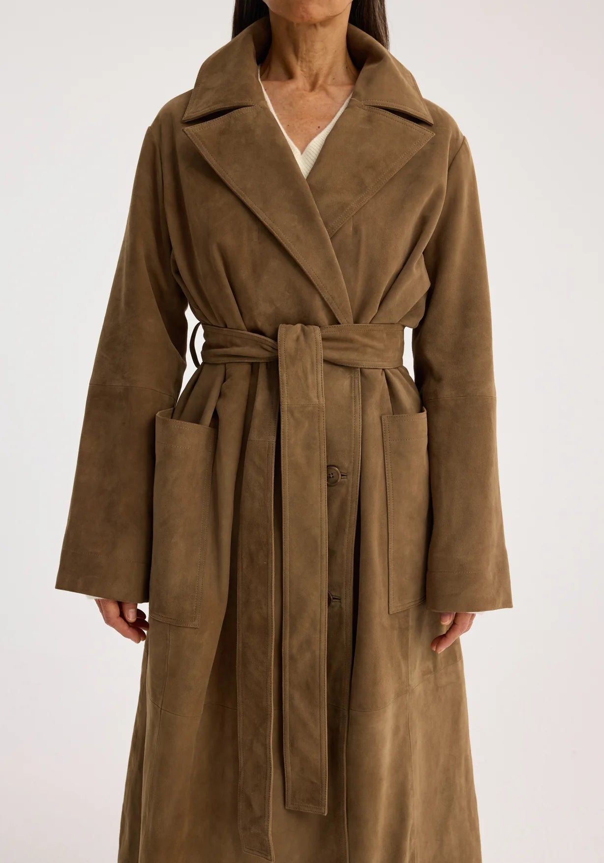 RÓHE SUEDE BELT WRAP COAT - LIGHT KHAKI