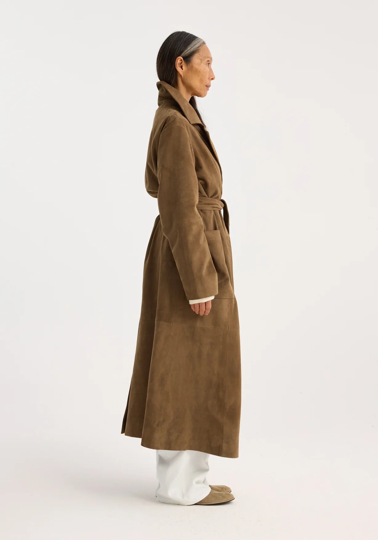 RÓHE SUEDE BELT WRAP COAT - LIGHT KHAKI