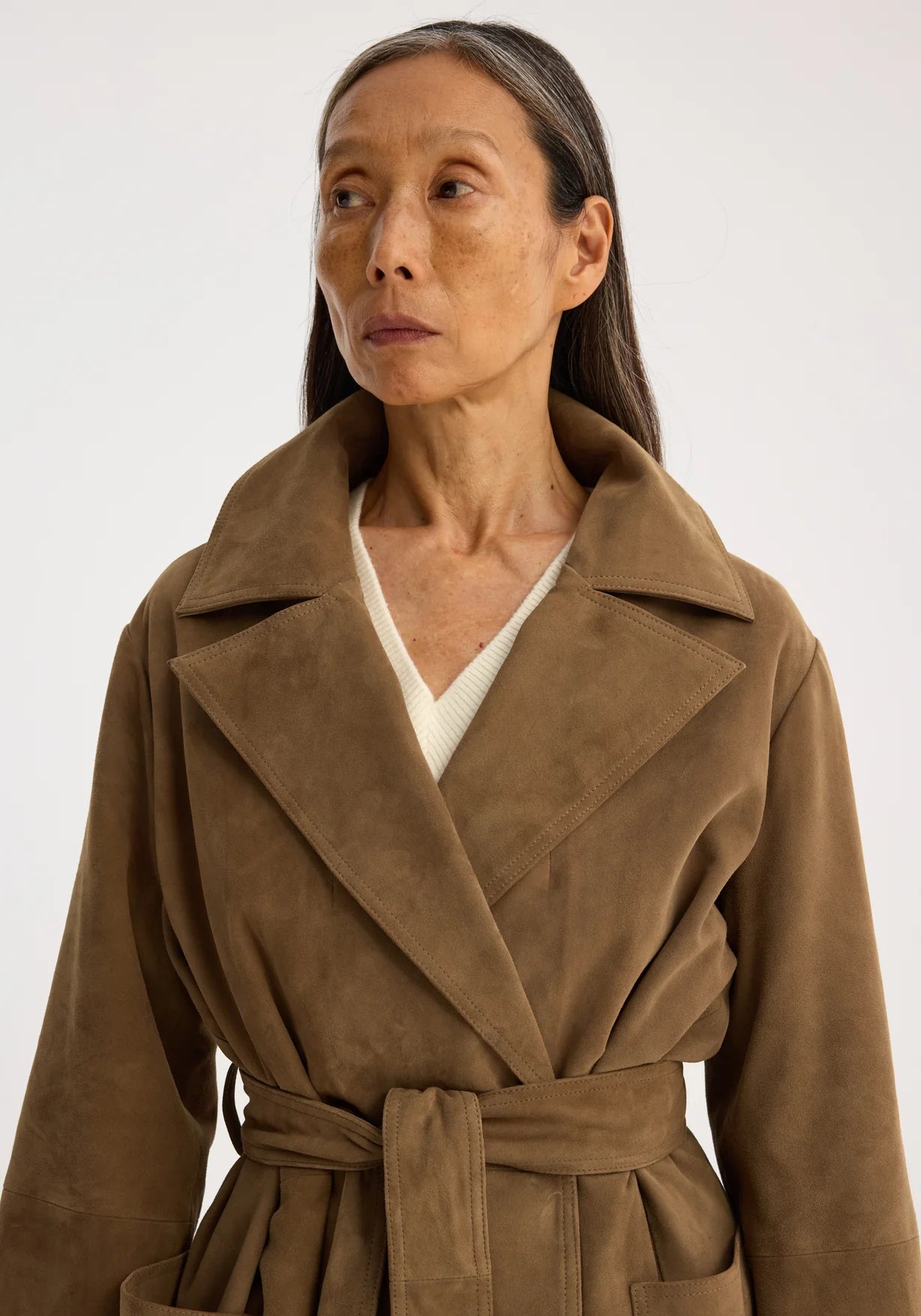 RÓHE SUEDE BELT WRAP COAT - LIGHT KHAKI
