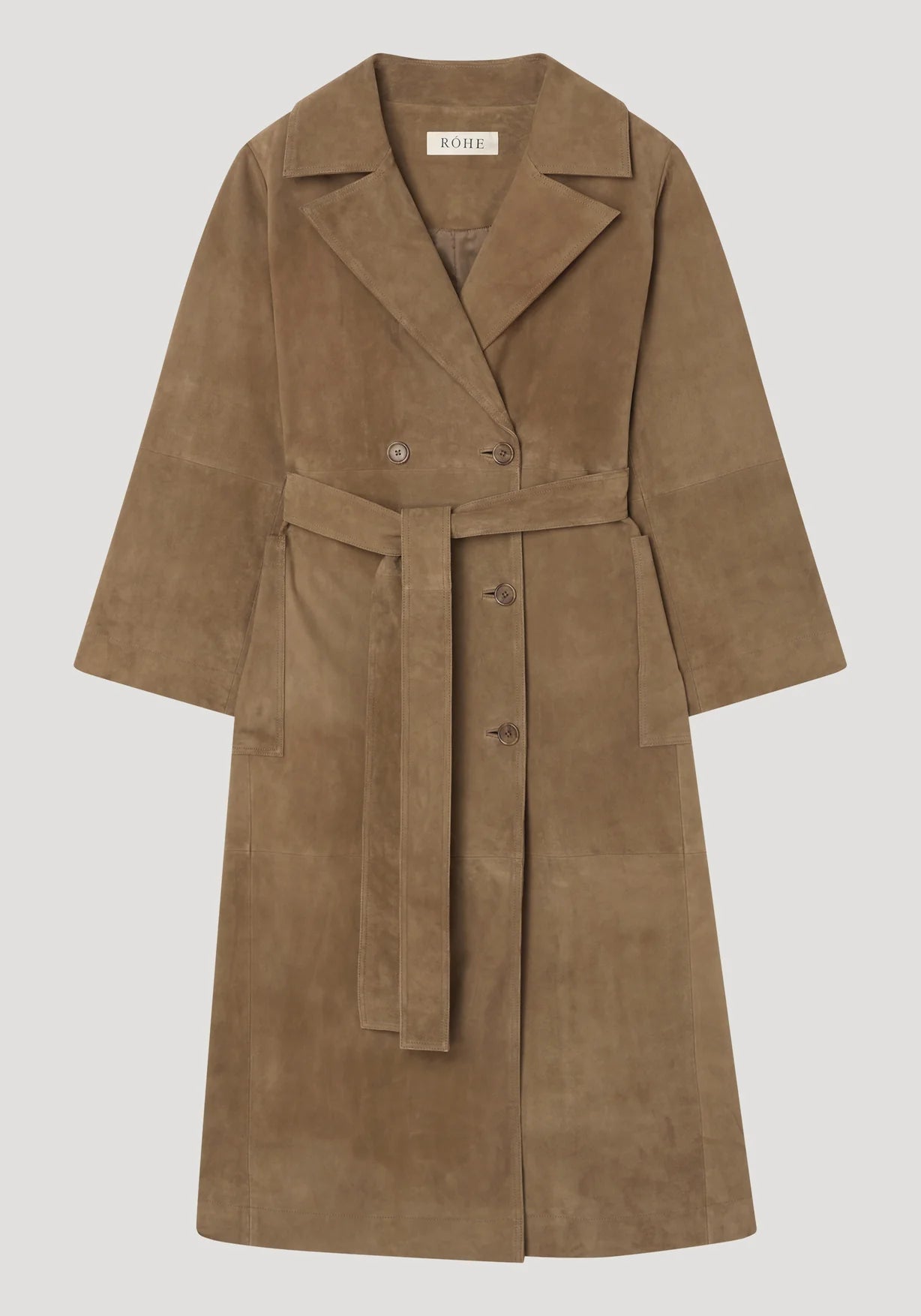 RÓHE SUEDE BELT WRAP COAT - LIGHT KHAKI