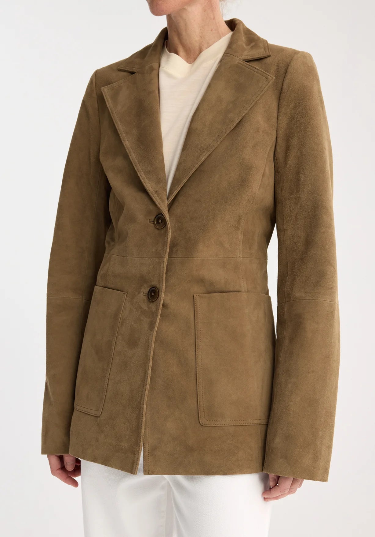RÓHE SUEDE BLAZER WITH PATCH POCKETS - LIGHT KHAKI