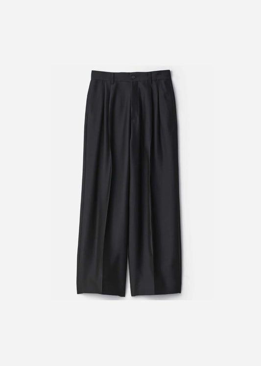 SSSTEIN DOUBLE WEAVE LONG WIDE TROUSERS - DARK NAVY