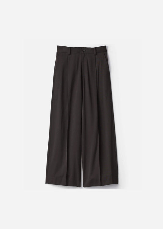 SSSTEIN SATIN EXTRA WIDE TROUSERS - DARK BROWN
