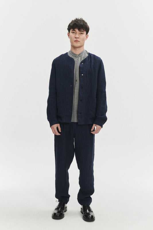 DELIKATESSEN GENUINE TROUSERS - NAVY SEERSUCKER