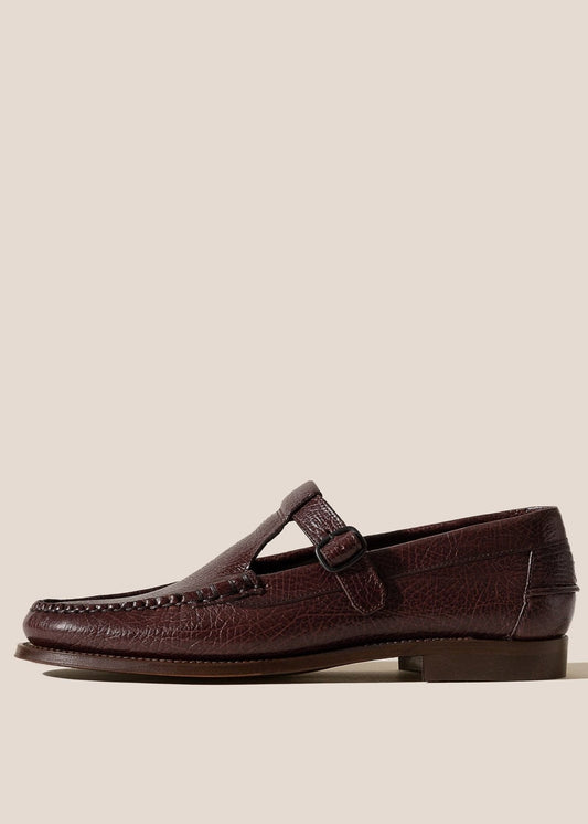 HEREU MEN ALBER GRAINY T-BAR LOAFER - MAHOGANY