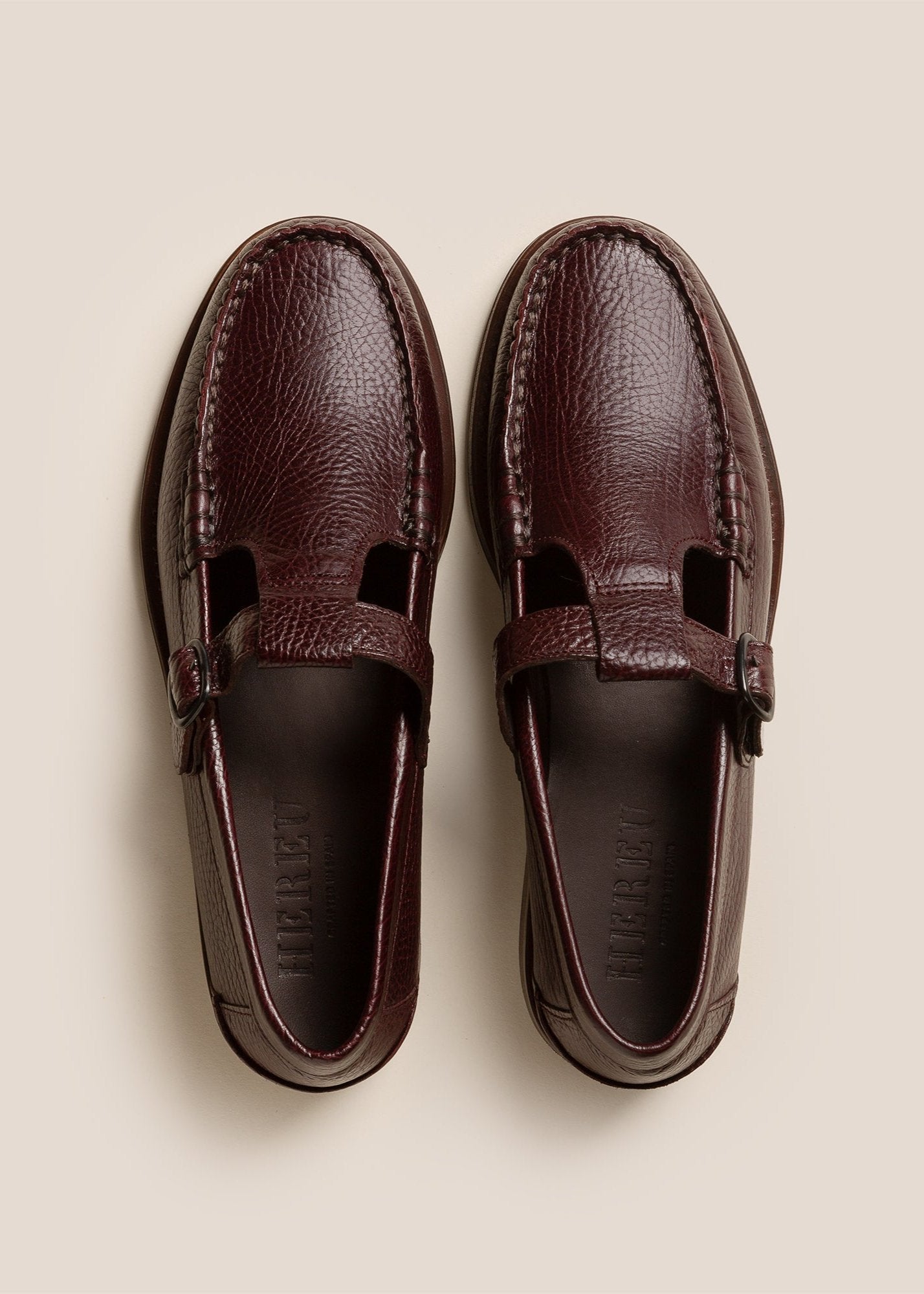 HEREU MEN ALBER GRAINY T-BAR LOAFER - MAHOGANY