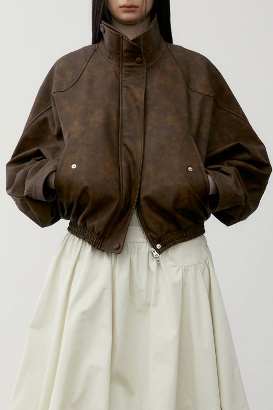 LOW CLASSIC PIGMENT WASHED LEATHER SHORT JACKET - BROWN