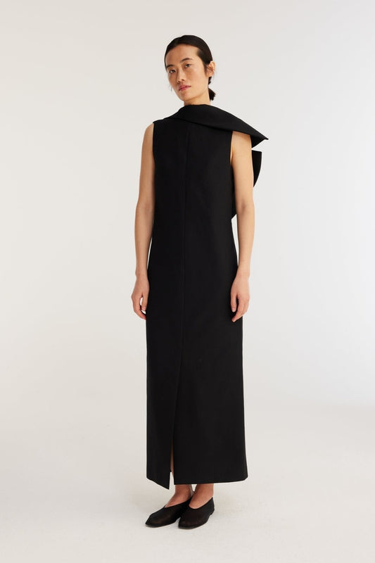 RÓHE SCULPTURAL OPEN BACK TAILORED DRESS - NOIR