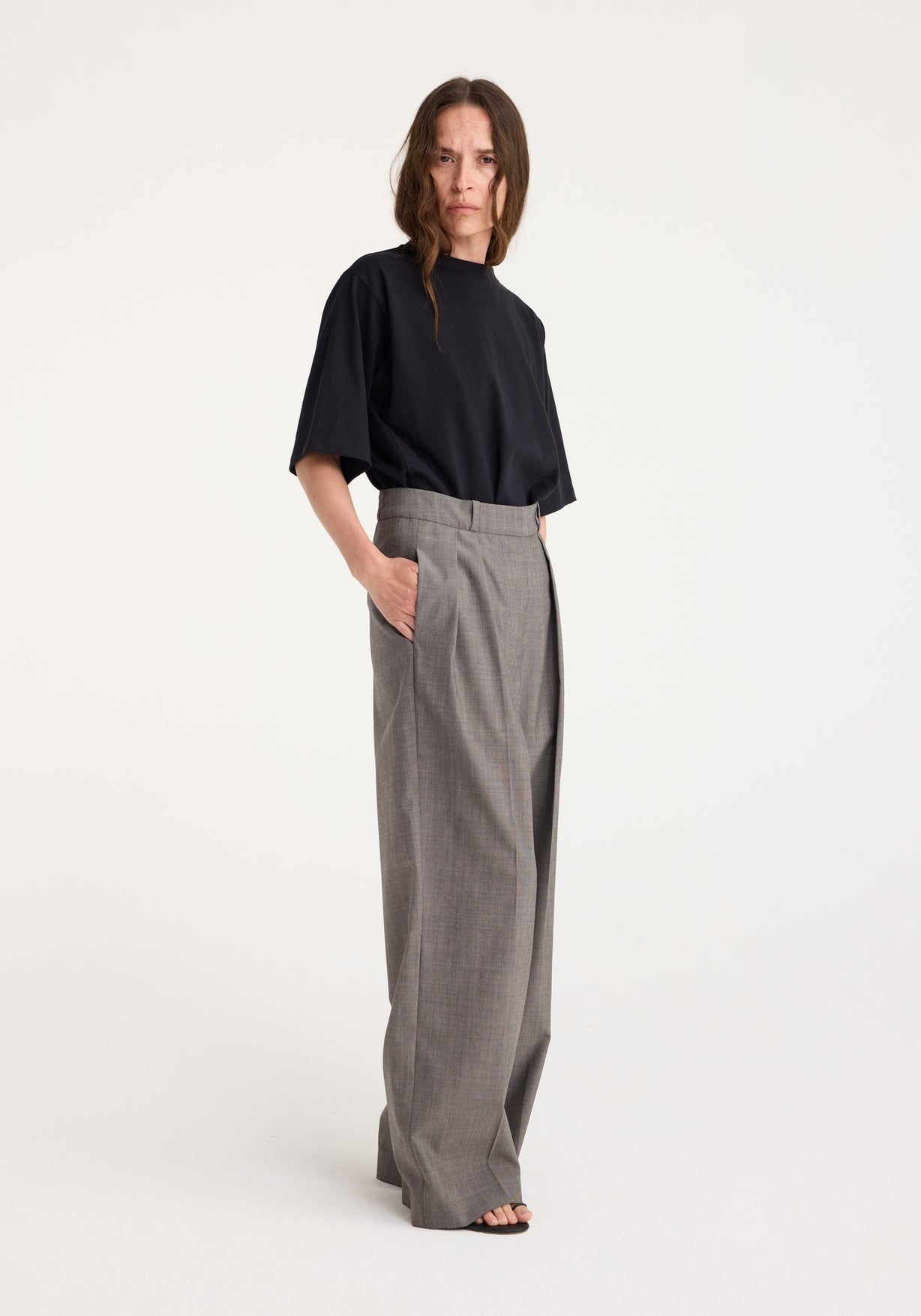RÓHE WIDE LEG TAILORED TROUSERS - BICOLOR BLACK / CREME