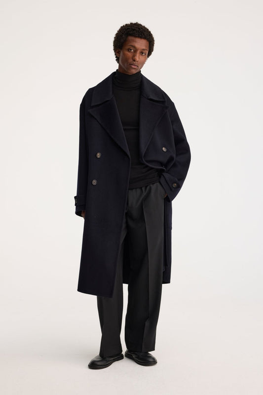RÓHE MEN DOUBLE FACED WOOL TRENCH COAT - BLACK