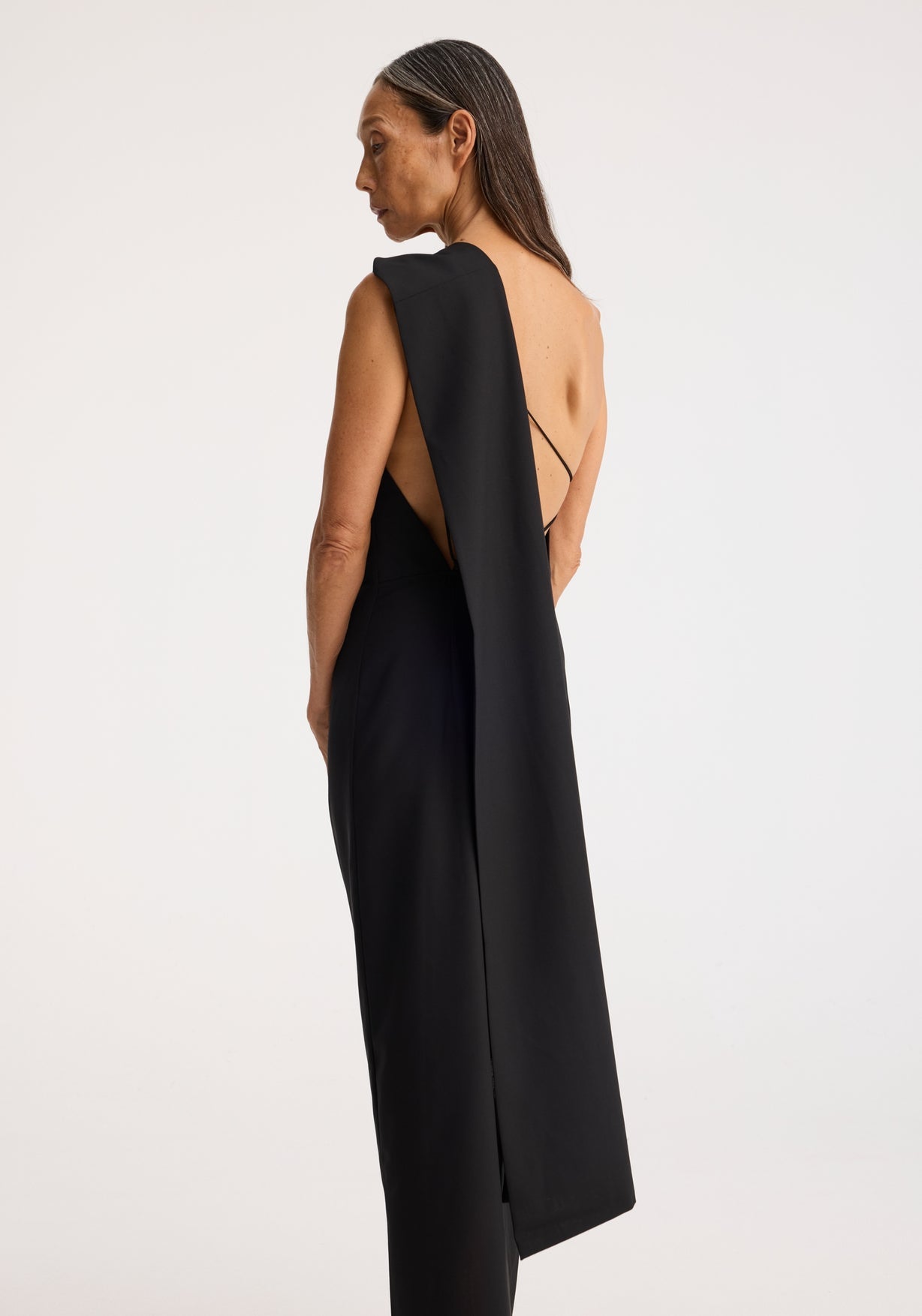 RÓHE OPEN BACK SCARF DRESS - BLACK