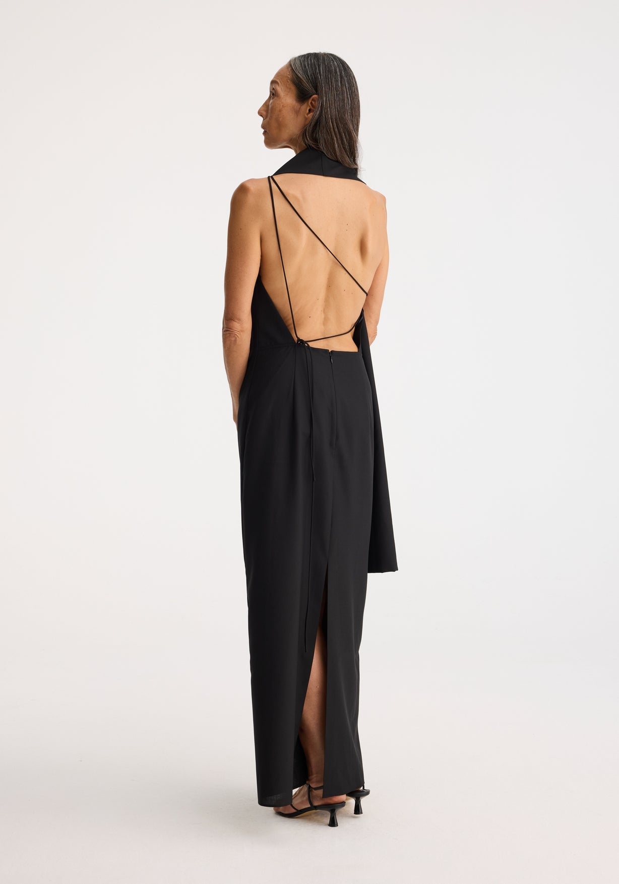 RÓHE OPEN BACK SCARF DRESS - BLACK