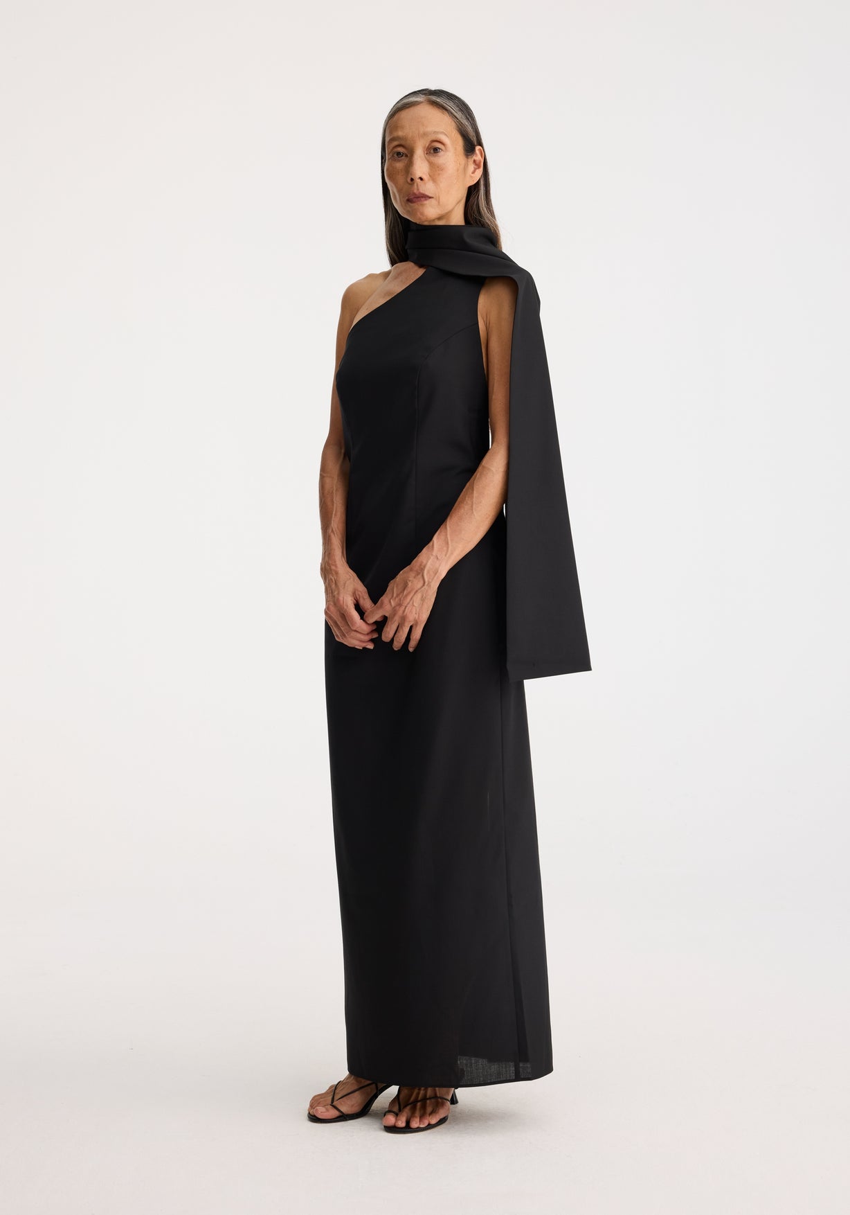 RÓHE OPEN BACK SCARF DRESS - BLACK