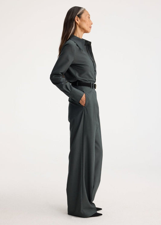 RÓHE WIDE LEG DOUBLE PLEATED TROUSERS - BOTTLE GREEN
