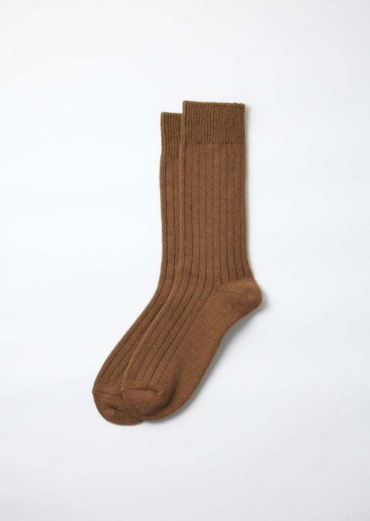 ROTOTO COTTON WOOL BLEND RIBBED CREW SOCKS - O.D.