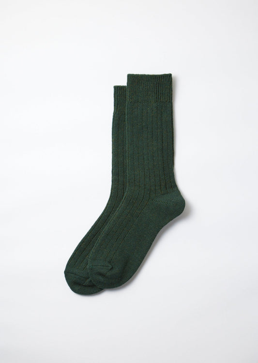 ROTOTO COTTON WOOL RIBBED CREW SOCKS - DARK GREEN