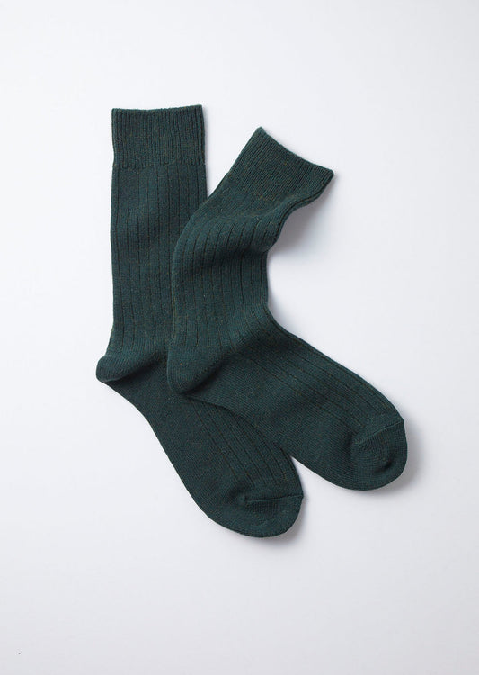 ROTOTO COTTON WOOL RIBBED CREW SOCKS - DARK GREEN